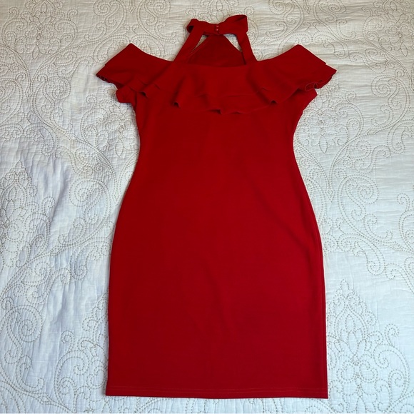 Lumiere red ruffle cutout bodycon midi dress - Picture 7 of 7